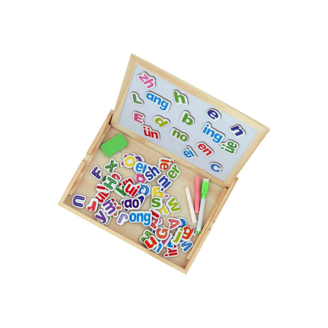 Wooden Letters Drawing Board - Magnetic White and Green Board |Alphabets Learning|Word Building