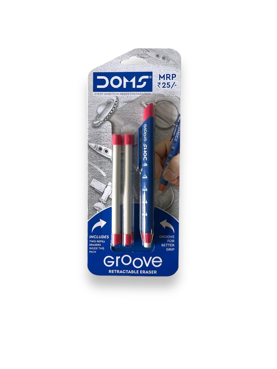 DOMS Groove Retractable Eraser with 2 Refills - pack of 1|set of 2