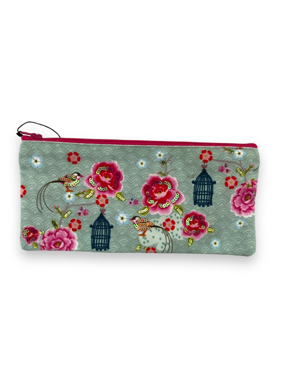 Pinaken Stlylish canvas Pencil pouch|Zipper case|Canvas fabric|Green floral