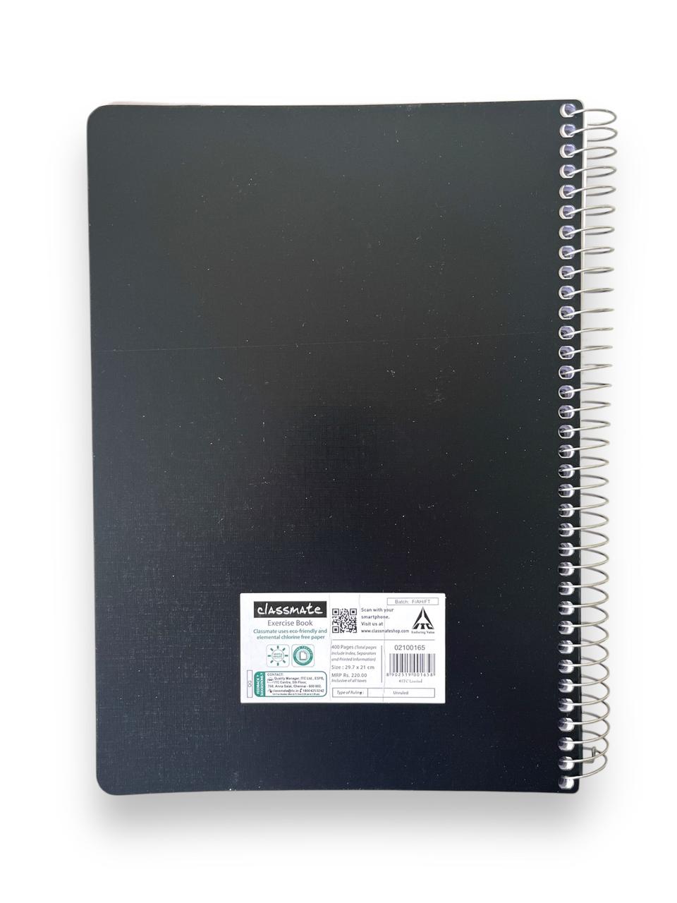 Classmate 6 subject Spiral A4 size Notebook| Unruled | 400 Pages| Best for free writing and Notetaking|