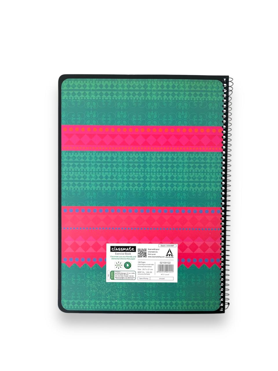 Classmate Pulse Spiral Notebook A4 Size | Pack of 1 | Unruled | 180 Pages|Pack of 2|Perfect for free writing|Calligraphy practice|Early learners writing practice